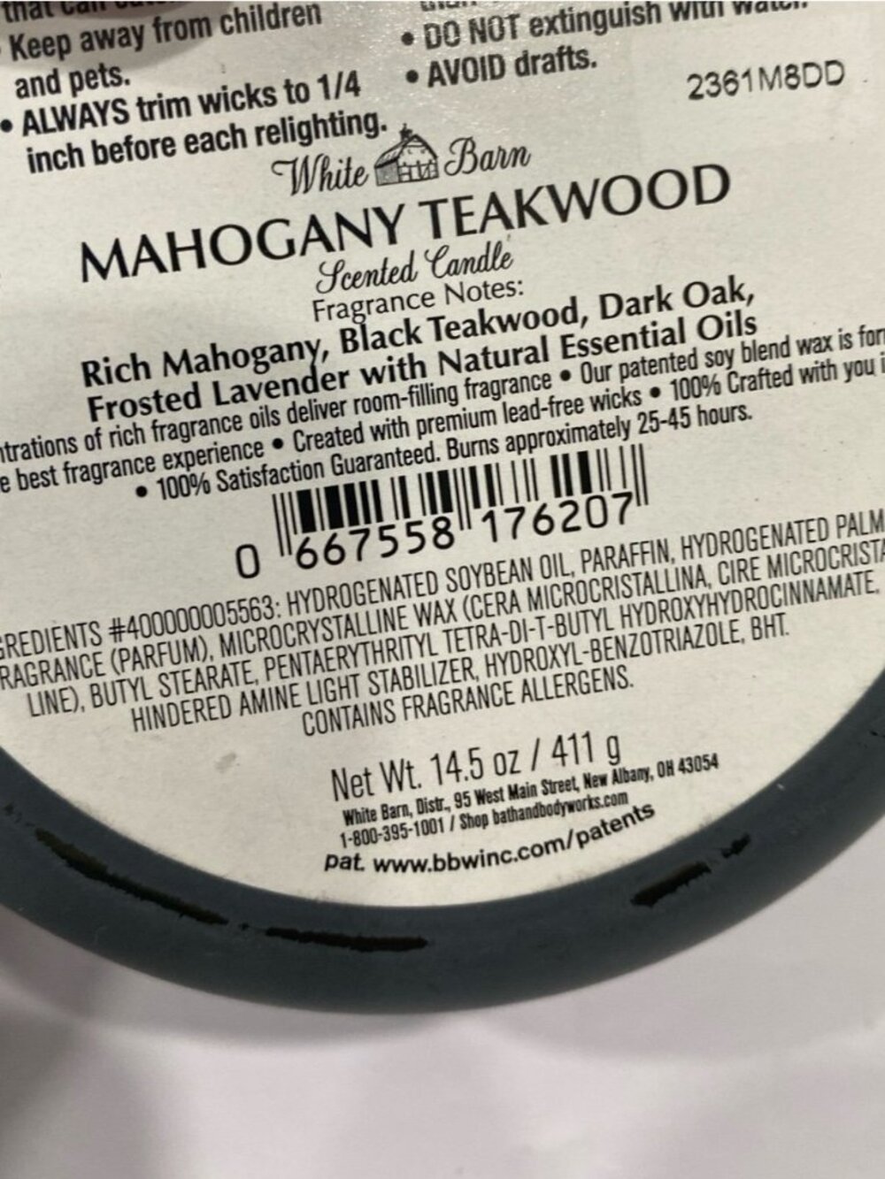 “Mahogany Teakwood” Bath & Body Works White Barn New 3 Wick Candle - Picture 6 of 7